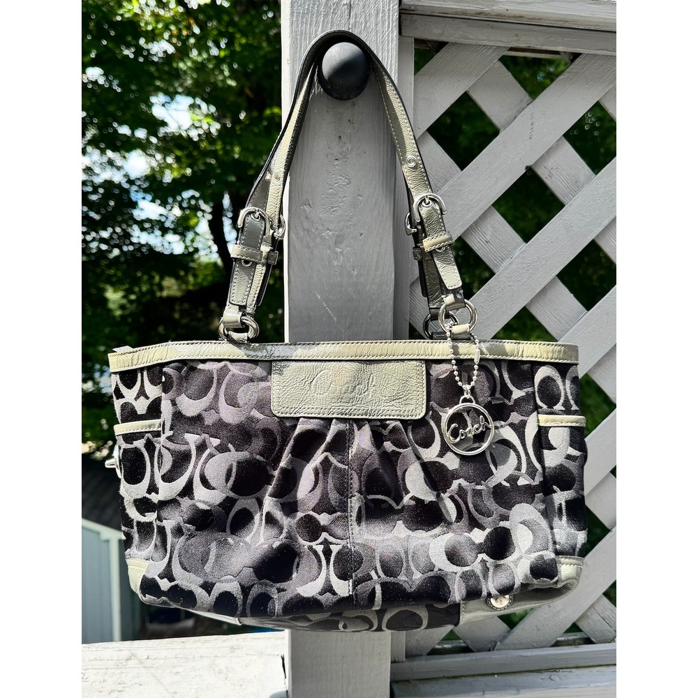 Coach Soho Pleated Signature Tote F13732 Black Gray Metallic Y2K 2009 Bag